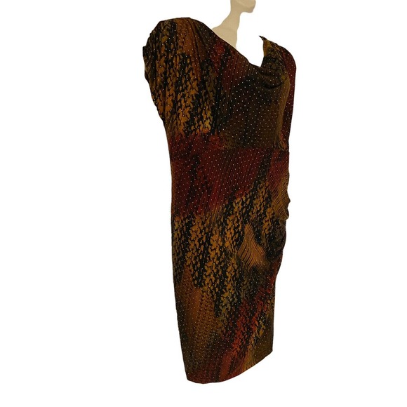 Monroe & Main Bead Draped Cowl Sheath Mixed Print Office Casual Date Night Dress - Picture 5 of 12